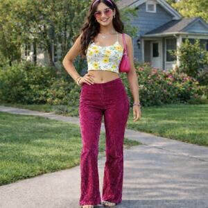 Vintage 70s Women's 6 Magenta Velour Pants Alden’s Union Made 23" Waist